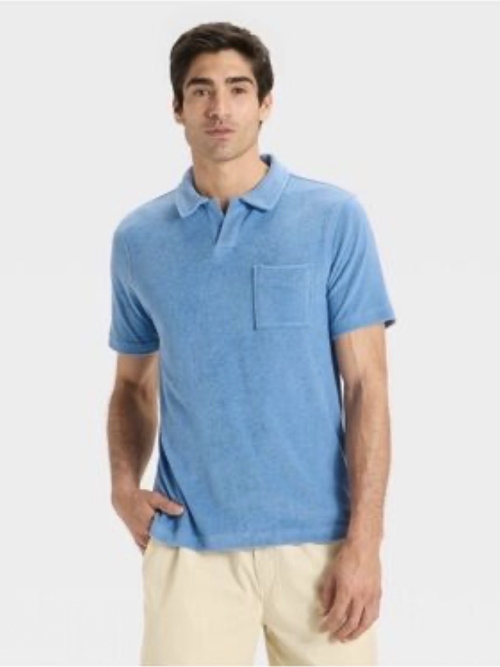 GoodFellow & Co Men’s Terry Cloth Polo T-Shirt Blue Front Pocket Size L New